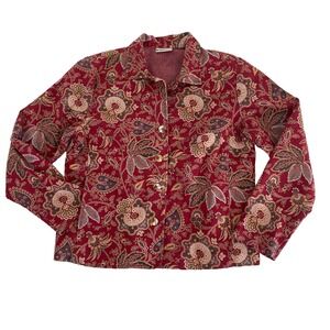Appleseeds Large Lightweight Jacket Red Floral Paisley Buttons Collared Pockets